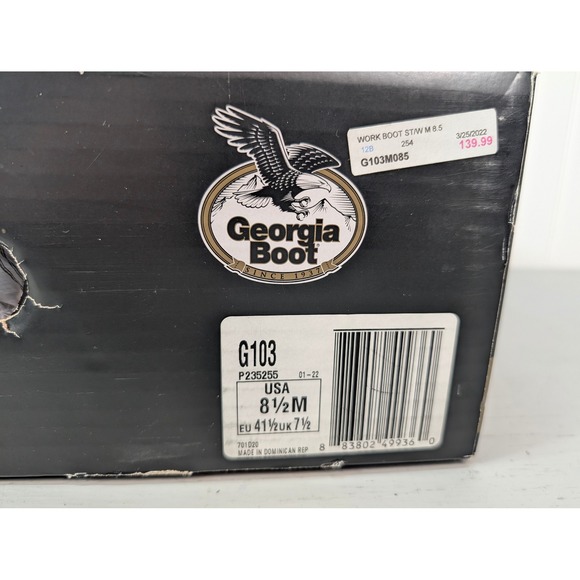Georgia Men\'s Boots G103 Steel Toe Logger Work Lace-To-Toe Waterproof 8.5M‎ NOB